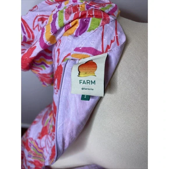 Farm Rio Printed Swiss-dot Cotton Midi Dress Small S - Picture 9 of 10